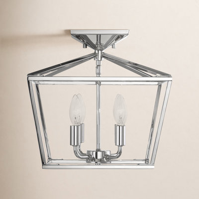 Hastings 4-Light 13" Lantern Geometric Semi Flush Mount in Warm Brass