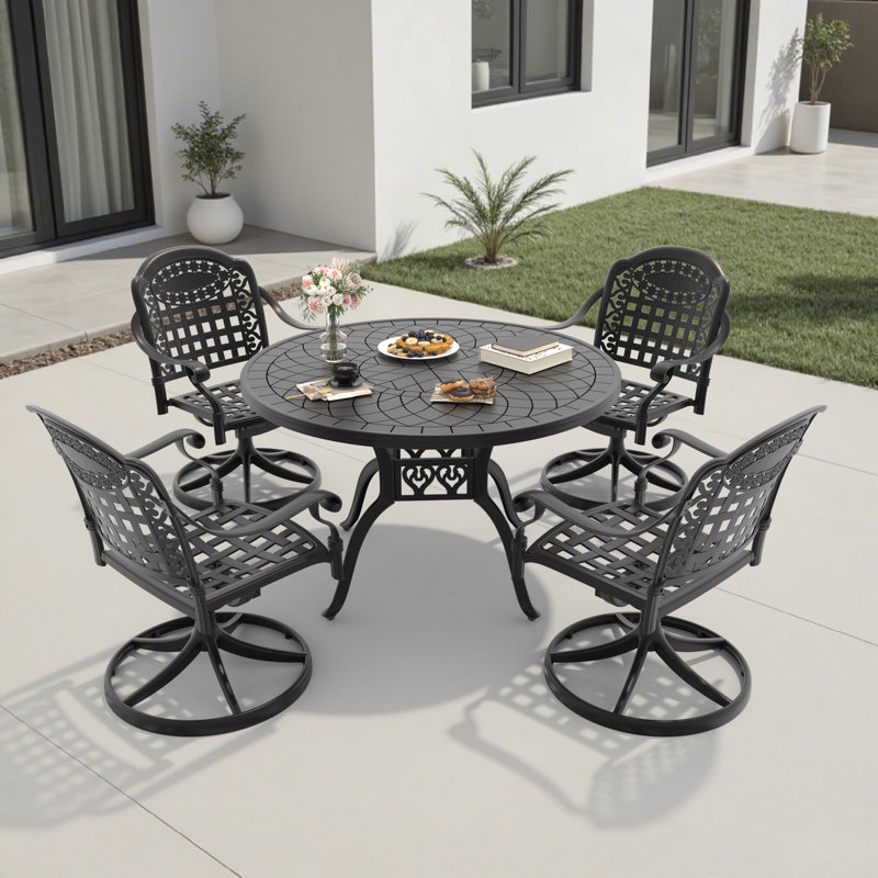 Ensemble de salle à manger 5 pièces avec chaises pivotantes et coussins, H 28,35 po x L 47,24 po x l 47,24 po