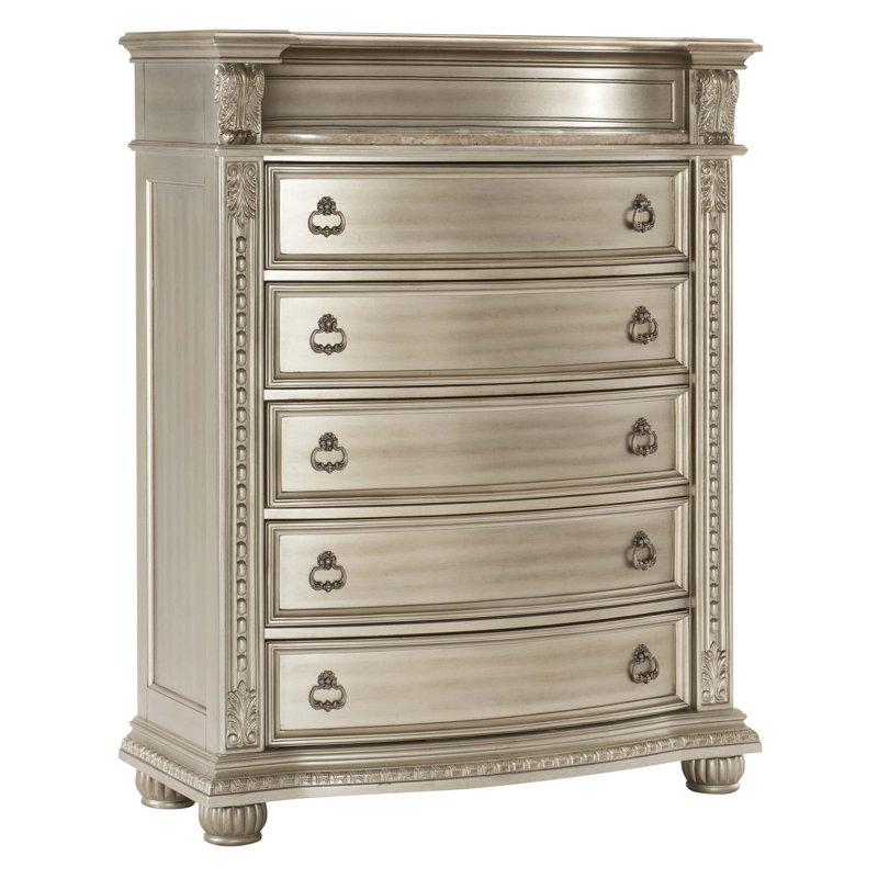 Commode de luxe à 5 tiroirs de conception européenne avec insert en marbre véritable pour les chambres traditionnelles