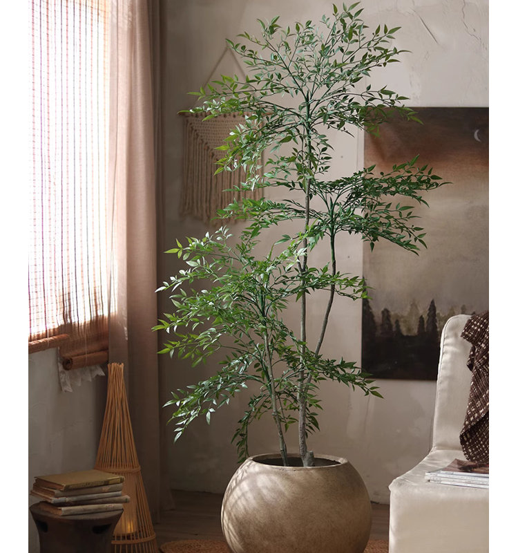 Lifelike Nandina Indoor Tree, 47" H x 19" W x 4.9" D