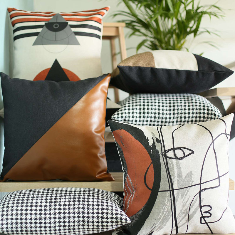 Housse de coussin décoratif, Noir / ivoire / brun, polyester