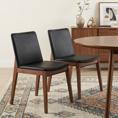 Ensemble de deux chaises d'appoint de salle à manger rembourrées en noyer et noir