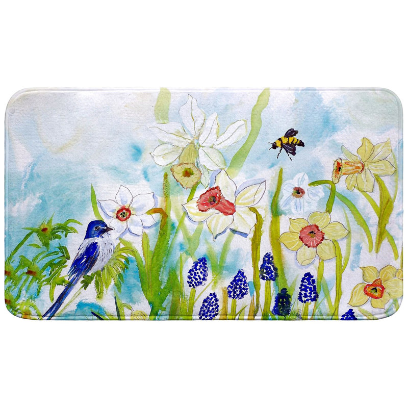 Bird & Daffodils Bath Mat, 30" L x 18" W