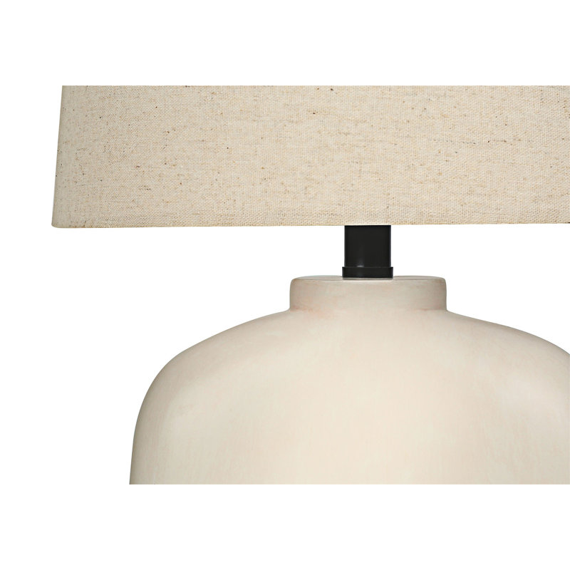 Lampe de table moderne en résine en forme d'arche avec gradation à 3 voies et abat-jour en lin beige élégant