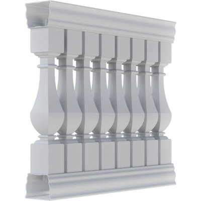 Fiberthane 700 Series Arcadian Unassembled Balustrade Railing Kit, 42 1/2" Overall Height x 4'L. Kit includes (7) 5"W x 30"H Arcadian Balusters, (1) 48"L Top Rail, (1) 48"L Bottom Rail, (4) Railing Installation Brackets