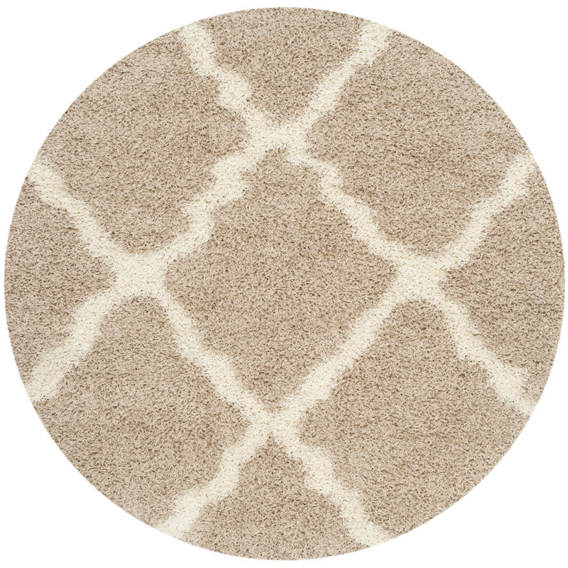 Tapis ivoire / beige à motif géométrique Alonnah, Rond 10 pi