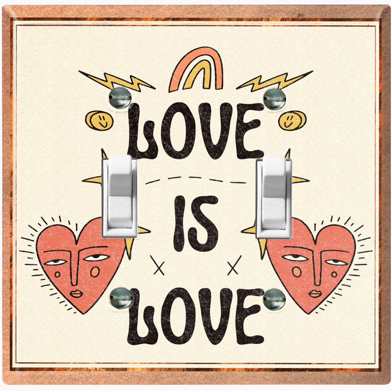 Plaque murale à interrupteur arc-en-ciel à 2 bandes Cute Love is Love Hearts