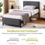 Ensemble de 2 bases de lit tapissier simple avec tête de lit rembourrée, lit plateforme à lattes en métal robuste, rangement sous le lit, gris-1577100253