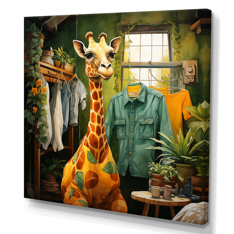 Mignonne girafe dans la salle de lavage 2 - Art mural, H 30 po x l 30 po x P 1,5 po