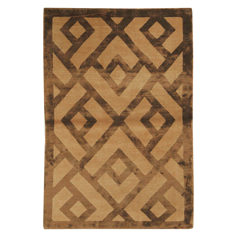 Hand Knotted Geometric Area Rug in Mocha