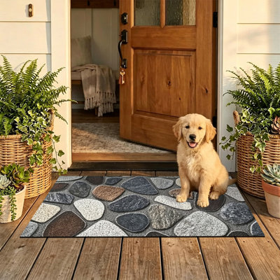  Tapis d'entrée antidérapant pour l'extérieur, 24 po x 36 po, entrée pierre de rivière