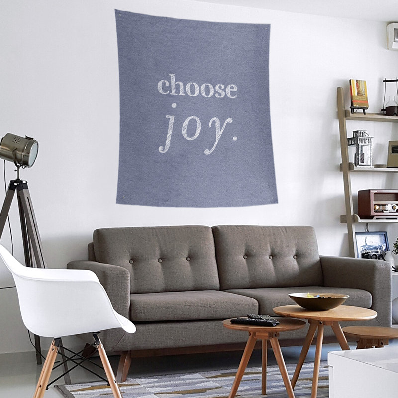 Tapisserie de polyester, choisir la joie citation, H 27,5 po x l 37,5 po, Bleu / Blanc