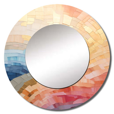 Sawdah Minimalism Colors In Harmony II - Rainbow Decorative Mirror, Traditional Round Wall Mirror, Printed Metal Art