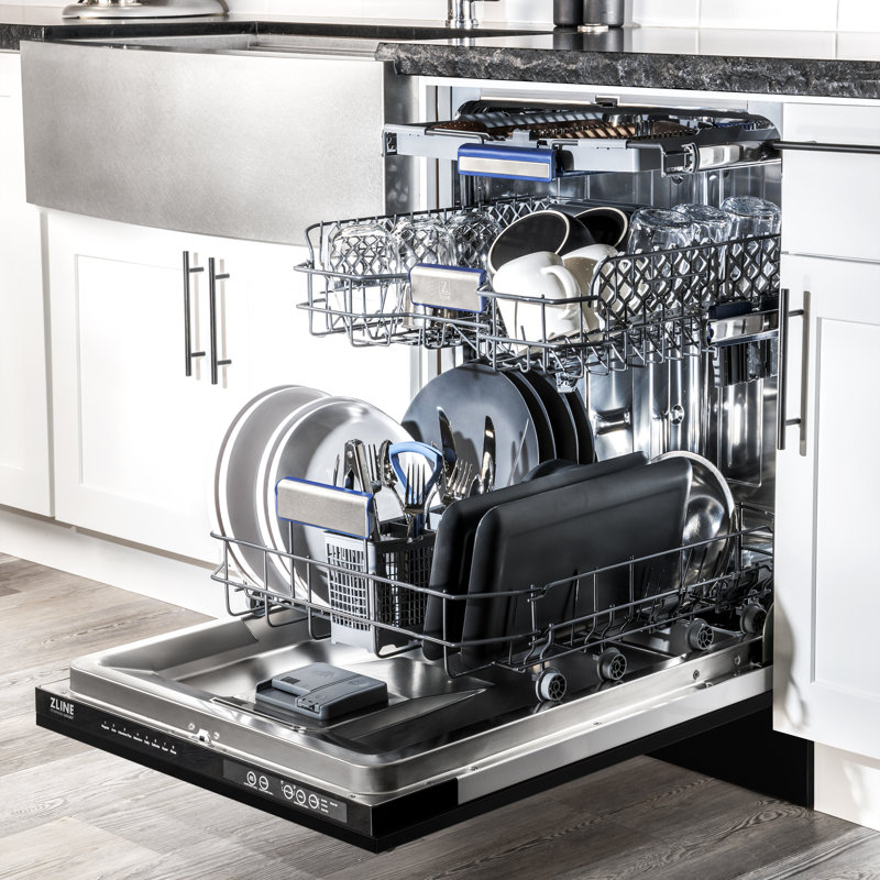ZLINE 24" Tallac Series 3rd Rack Tall Tub Dishwasher with Stainless Steel Tub, 51dBa, Red Gloss