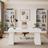 3-Piece White Home Office Set, 55" Executive Desk and 72" Open Bookcases