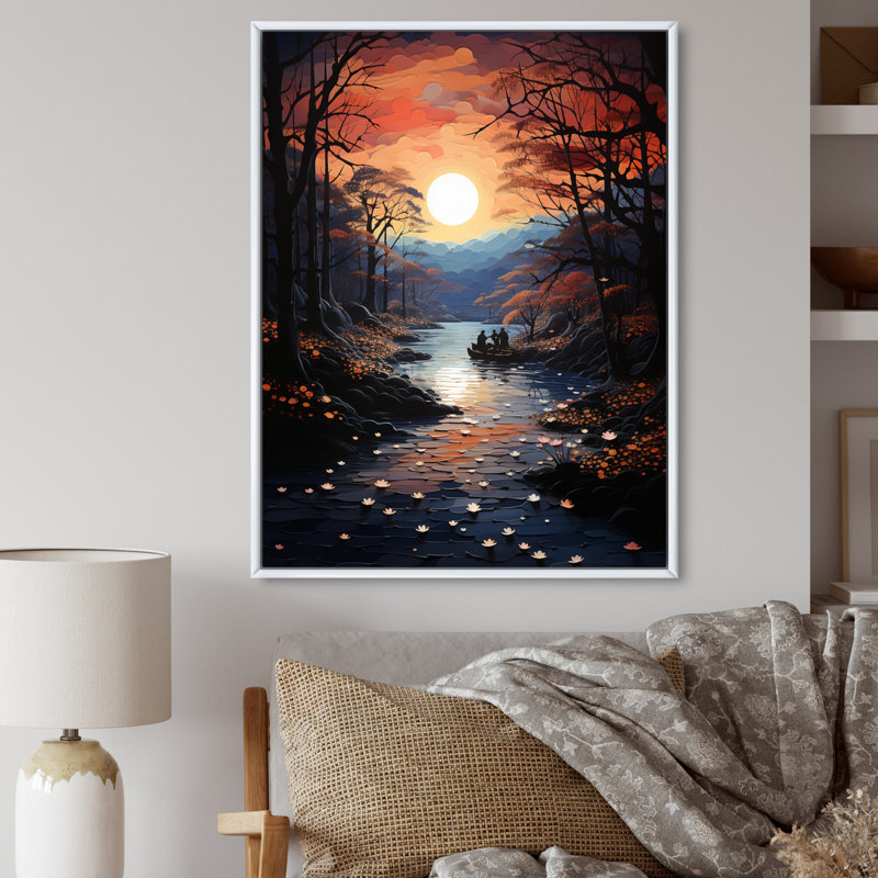 «Winters River Papercut I», impressions sur toile, H 32 po x l 24 po x P 1 po, Cadre flottant blanc