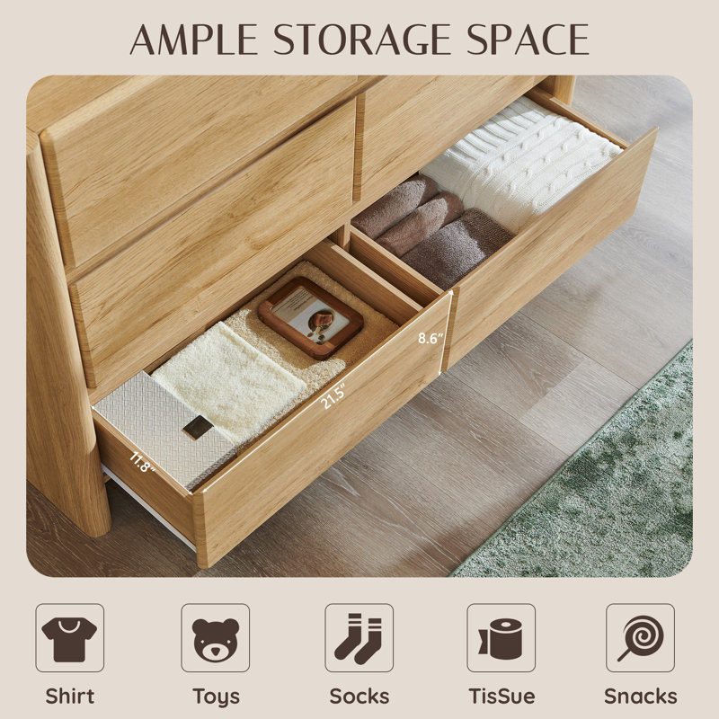 Commode 6 tiroirs Bolanos, Naturel