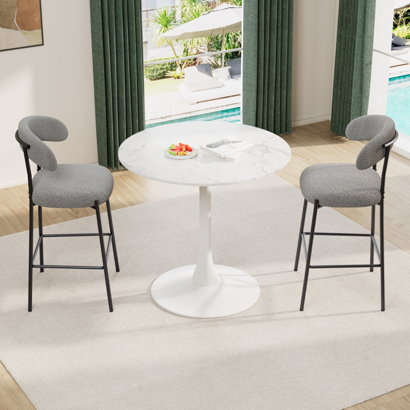 Ensemble de table de bar, ensemble de table de salle à manger ronde avec 2 tabourets de bar, Gris, Blanc