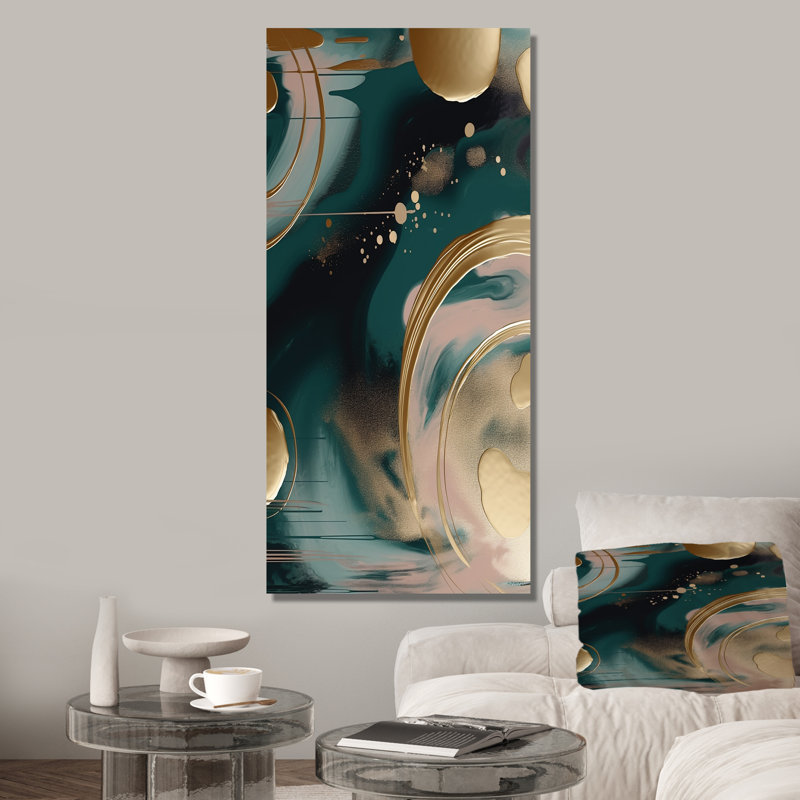 Gold And Green Abstract Marble Harmony Swirls II - Marble Wall Decor, Wrapped Canvas, 44" H x 34" W