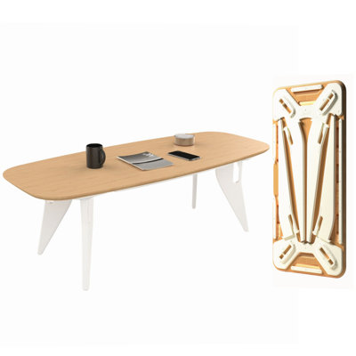  Table basse, assemblage rapide et pliable portable en un seul clic, compact et compact, 47,5 po x 20 po, bouleau / blanc