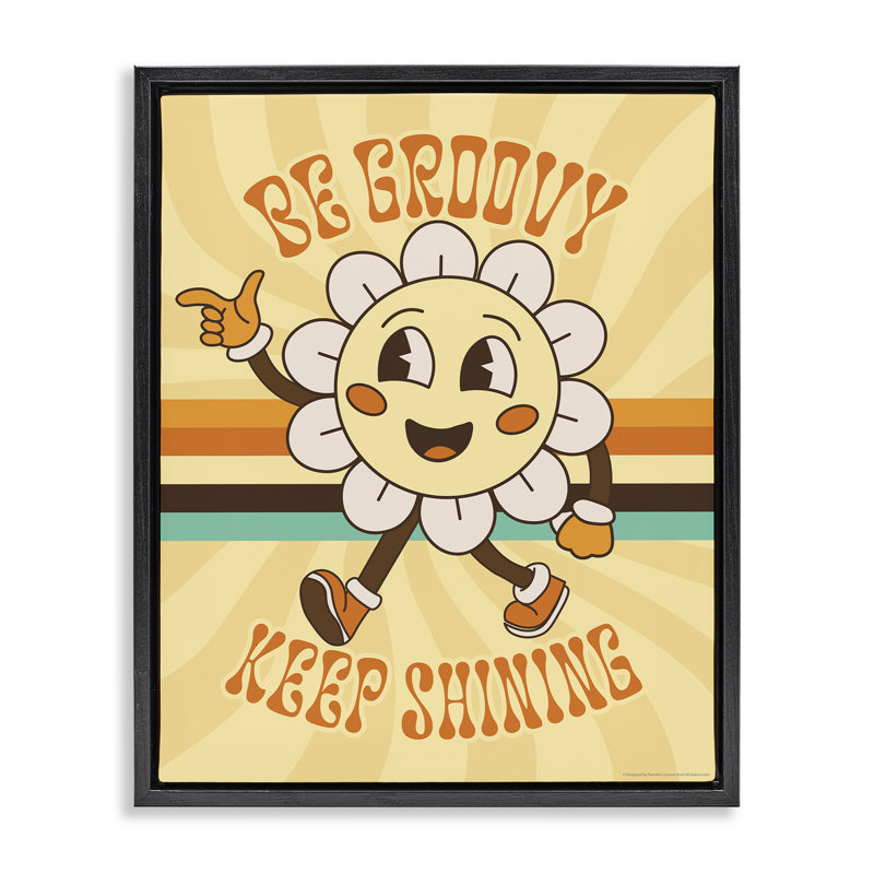 «Be Groovy Keep Shining», art mural encadré flottant par Reinders, H 31 po x l 25 po, Cadre flottant noir de jais