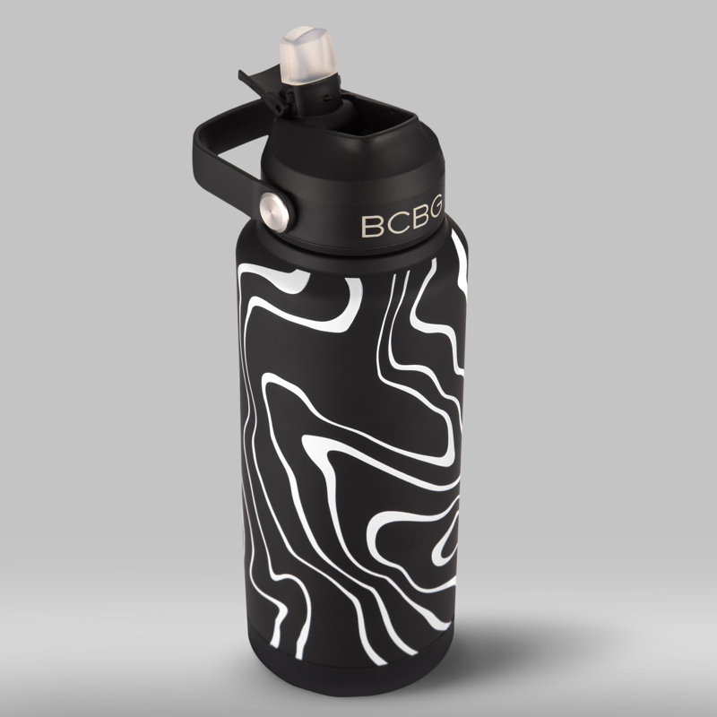 Gobelet en acier inoxydable BCBG Signature Sip Hydratation avec couvercle rabattable et botte en silicone, Noir / blanc