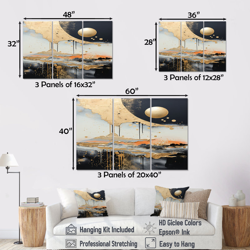 Adley - ensemble d'art mural paysage abstrait, Toile tendue, H 32 po x l 48 po x P 1 po
