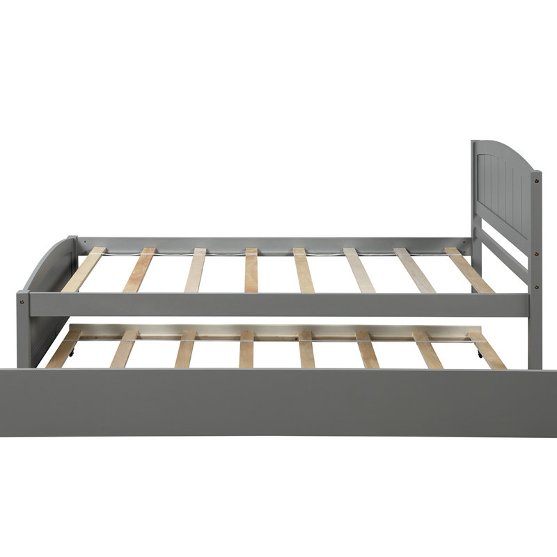 Lit plateforme gris avec lit gigogne gris - Structure en bois massif pour une chambre à coucher rétractable pratique, Gris