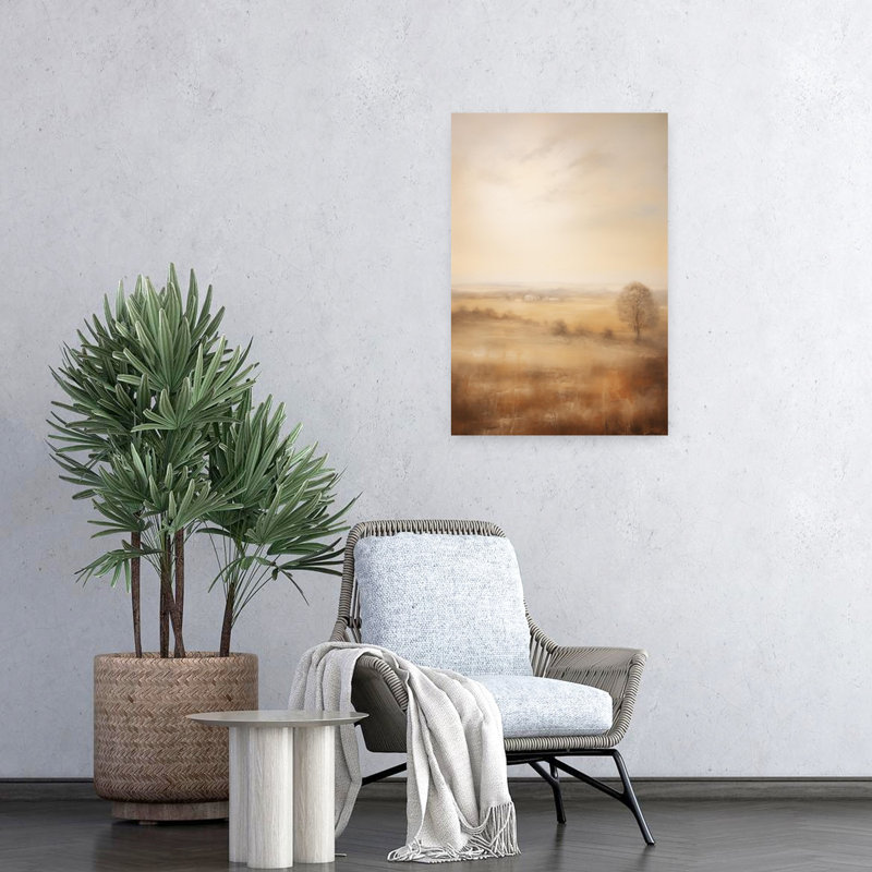 Hazy Field Minimalist Peaceful Abstract Tree Art, 24" H x 16" W