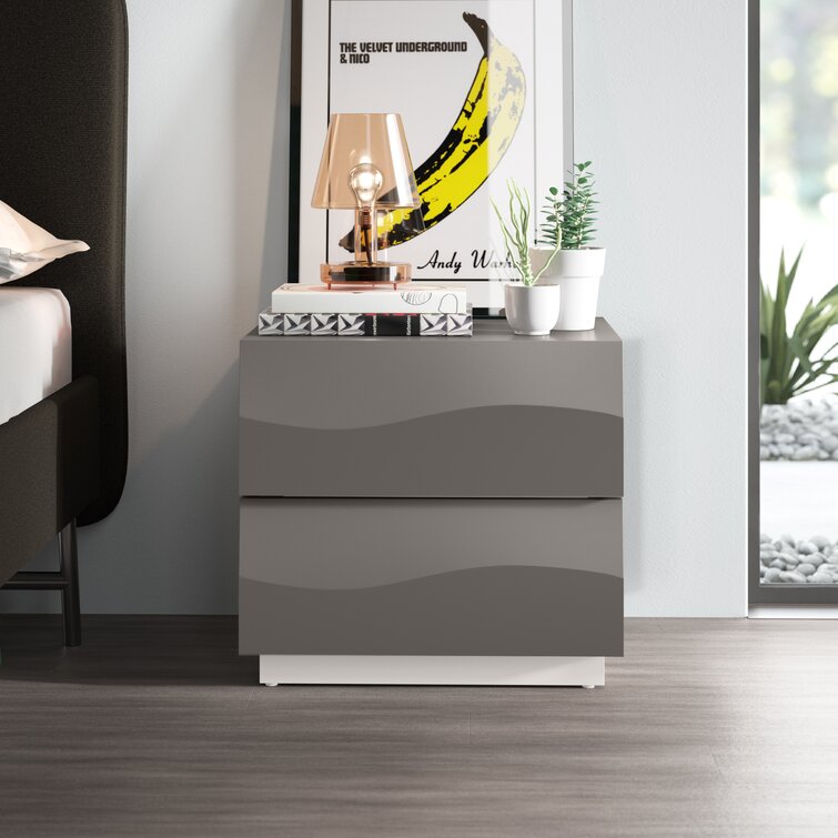 Raiana 2 - Drawer Nightstand in Gloss Gray