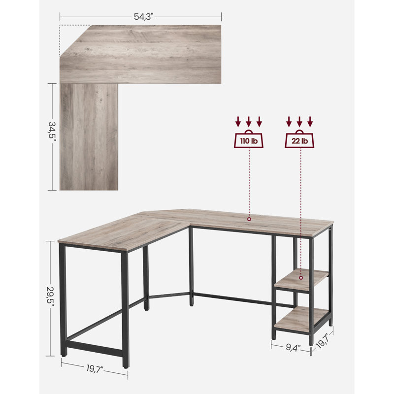 Bureau d'écriture en L 54,3 po Enprise, Gris