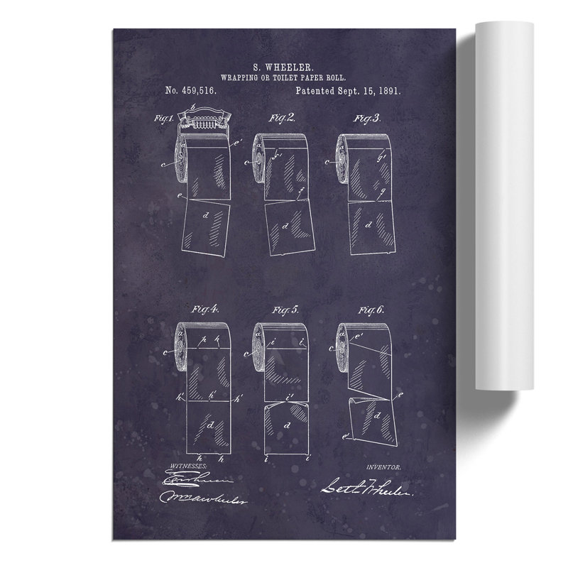 Toilet Roll Patent Dark - Frameless Print, 30cm H x 21cm W x 0.1cm D