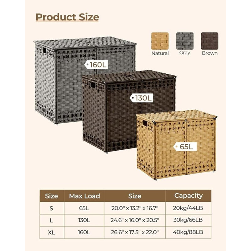 Panier à linge tissé 65l avec couvercle