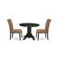 L'ensemble de table de salle à manger 3 pièces comprend une table de salle à manger ronde avec piédestal et 2 chaises rembourrées en tissu de lin sable noir-1851927825-1851927824-1797619673