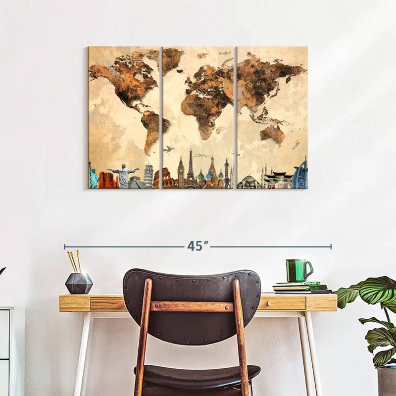 «Rustic Map», reproduction sur toile, H 24 po x l 38 po x 1,25 po