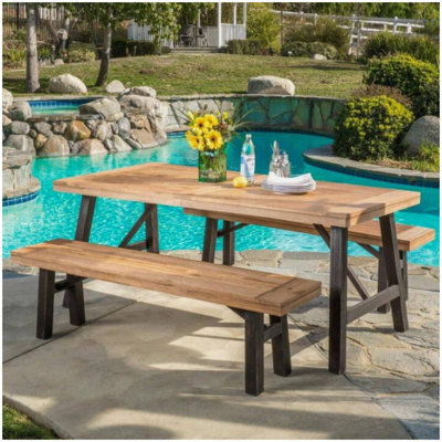 Outdoor Dining Set with 2 Benches and 1 Dining Table (3 pcs)