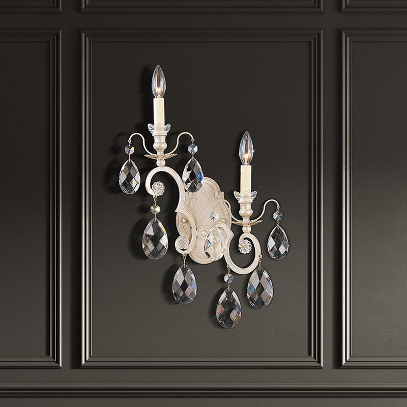 Renaissance 2 - Light Candle Wall Light, Antique Silver, Right, Handcut Clear