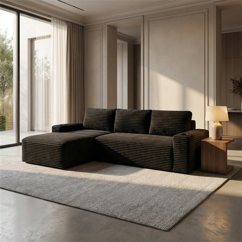 104 Inch Modular Sectional Sofa with Deep Seat, Black