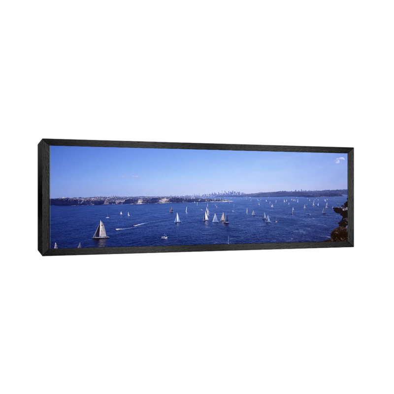 Yachts in the bay, Sydney Harbor, Sydney, New South Wales, Australia 1 Piece Panoramic Wall Art on Canvas