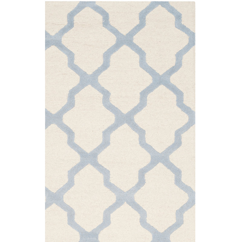 Cannen Hand Tufted Wool Geometric Rug, Rectangle 8' x 10', Ivory/Light Blue