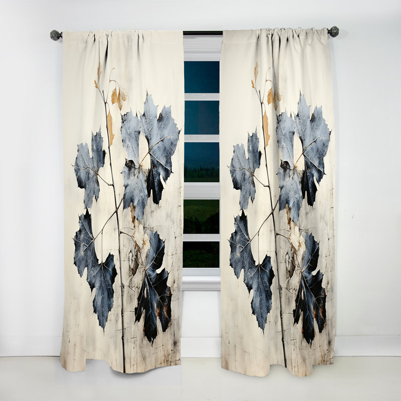 Minimalist Granite Leaves - Leaves Curtain - Room Darkening Floral Curtain - 1 Panels, 52" W x 84" L