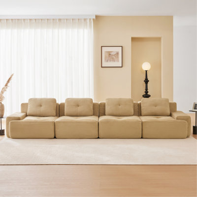 153" Modern Modular Sectional Sofa For Living Room, Corduroy Fabric,4-Seater Couch With Deep Seat, Pearl-Like Piping, Tufted Design, Buckle Connection, No Assembly, Anti-Slip Design