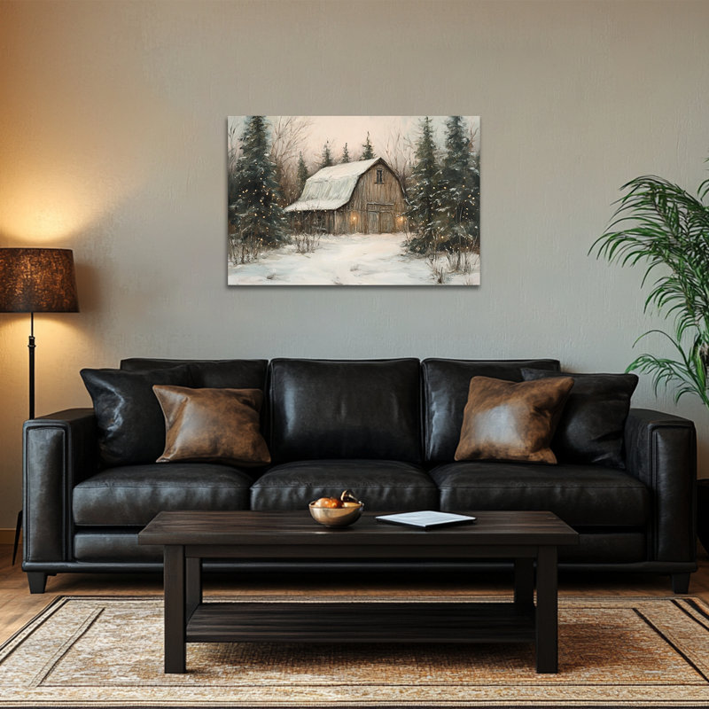 «Winter Barn Wall Art - Snow Scene Winter Decor», art mural sur toile arbre d'hiver pour le salon, forêt d'hiver, impressions sur toile encadrées, 18 po x 24 po