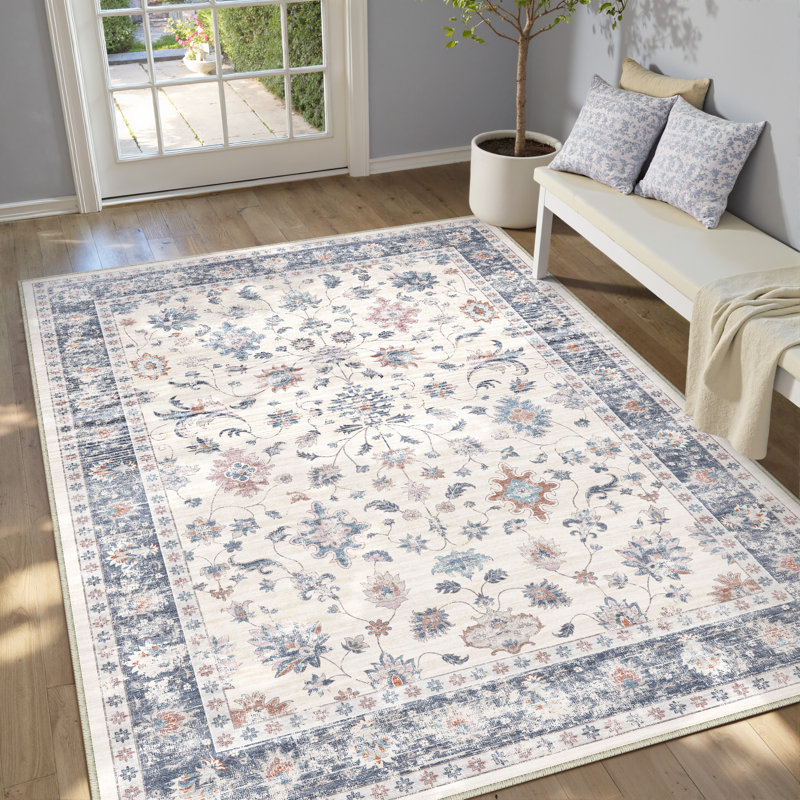 Tapis cerise lavable à la machine avec envers antidérapant, Rectangle 5 pi x 7 pi