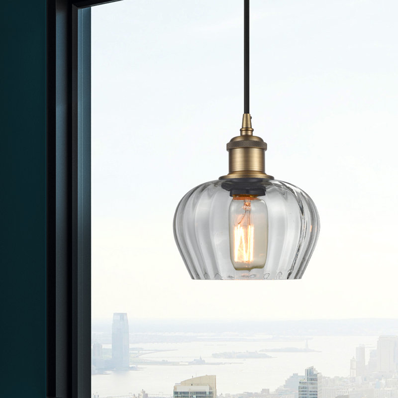 Luminaire suspendu en forme de cloche à 1 lumière Patrina, Transparent, Laiton brossé, Ampoule non incluse