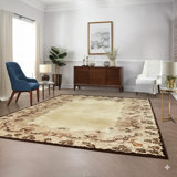 9x12 Ivory Hand-Knotted Wool Floral Border Solid Open Field Modern Contemporary Carpet Rug