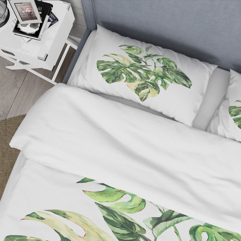 Feuilles tropicales vertes en été I - Ensemble de housse de couette tropical - Polyester en microfibre
