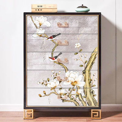 Painted Five-Drawer Silver Foil Accent Cabinet