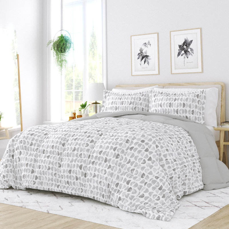 Full Gray Reversible Down Microfiber Comforter Set