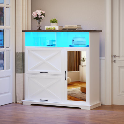 Armoire de rangement pour chaussures 16 paires, armoire à chaussures avec lumière DEL et miroir